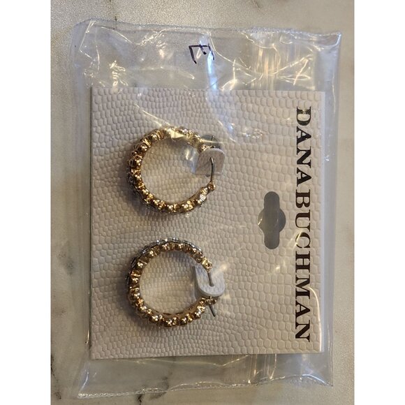 Dana Buchman Gold-Tone Crystal-Embellished Hoop Earrings - Picture 2 of 6